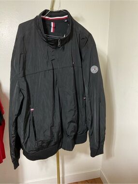 Tommy Hilfiger Black Windbreaker Jacket with Signature Trim
